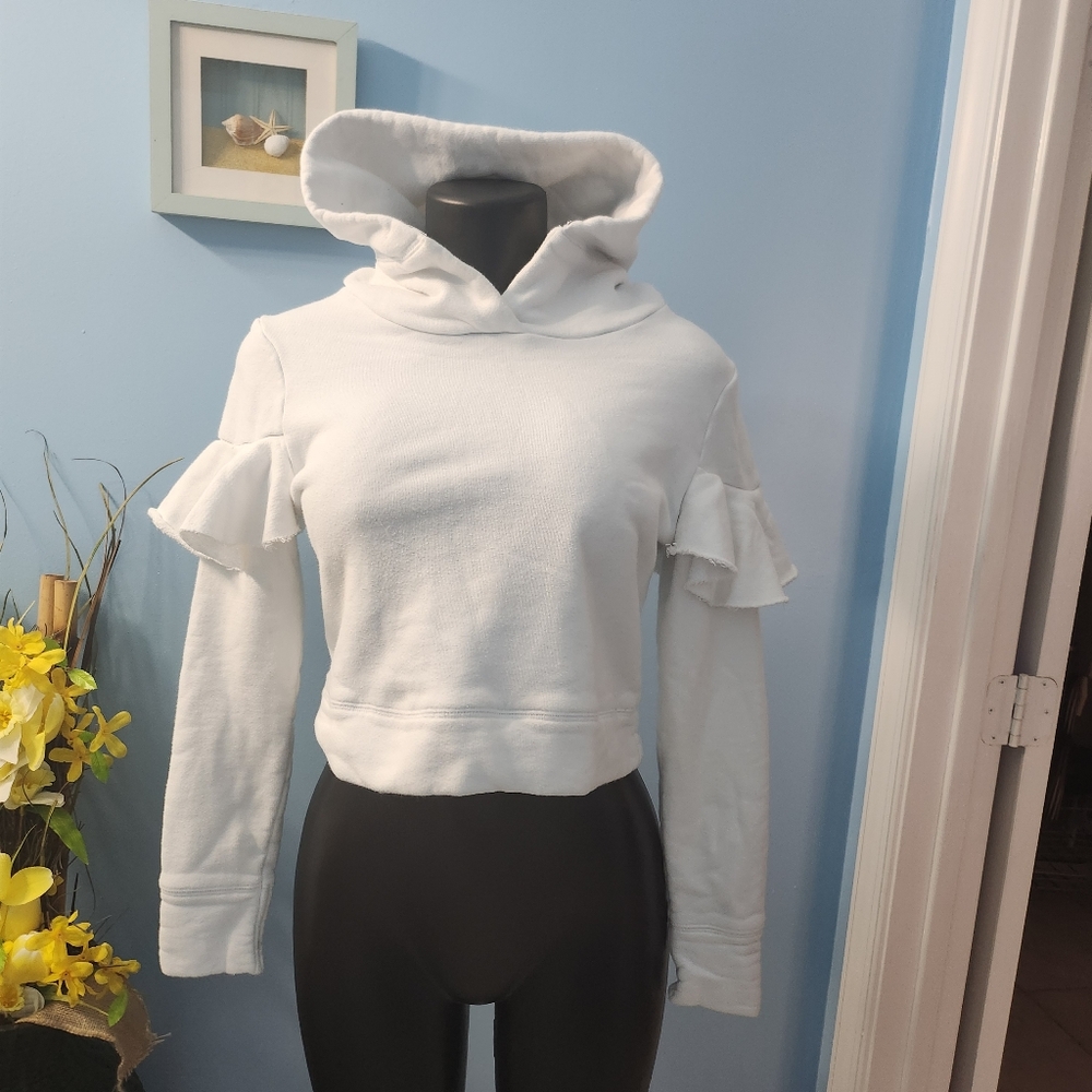 Carbon38 White Ruffle Sleeve Sweater